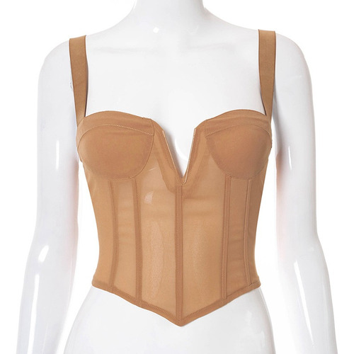 Top Corto Transparente De Malla A La Moda Para Mujer