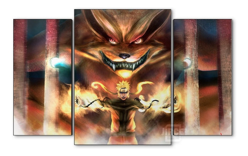 Cuadro Decorativo Moderno Naruto Nine Tailed Fox Jd-0247 L Tríptico 110x70 Cm Sin Marco