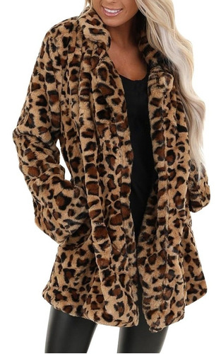 Leopardo Casaco Quente Lapelas Femininas Pele Falsa Oversize