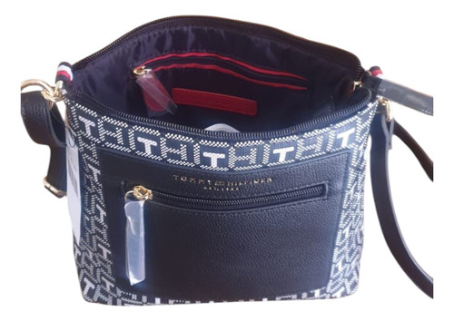 Cartera Crossbody Negra Tommy Hilfiger Para Adultos Negro Monograma Oro Negro
