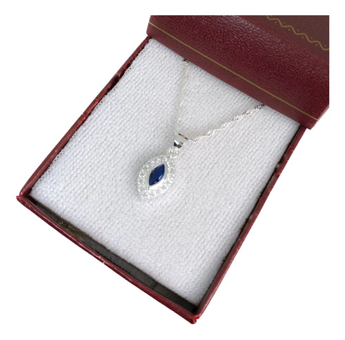 Cadena Con Dije Piedra Azul Plata 925 (ki5002)