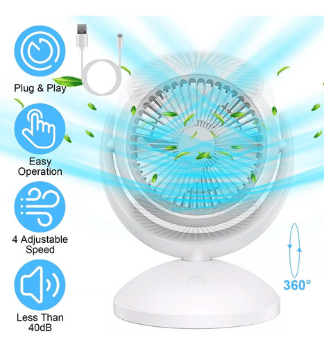 Ventilador Escritorio Circular Potente De 29cm 4velocidades 29 Cm 60hz Blanco Blanco Plástico 3