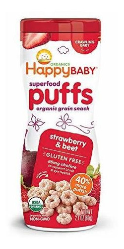 Happy Baby Organic Súper Puffs Fresa Y Remolacha, 2,1 Onza F