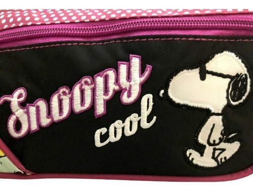 Estojo Escolar Snoopy Preto E Rosa Claro Original Luxcel