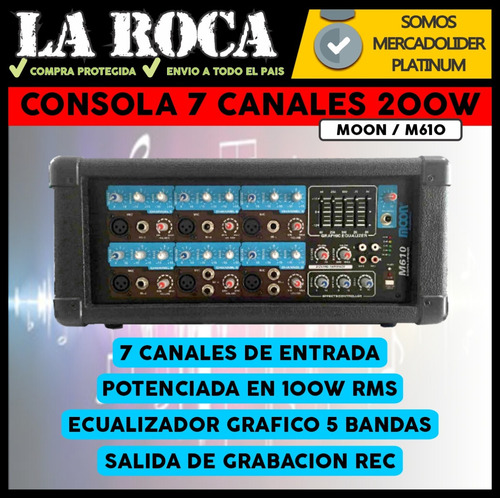 Consola Potenciada 200w 7 Canales Ecualizador Efectos