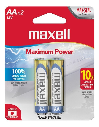 Par Bateria Pila Maxell Alcalina Aa X2 1.5v  Duracion Maxima