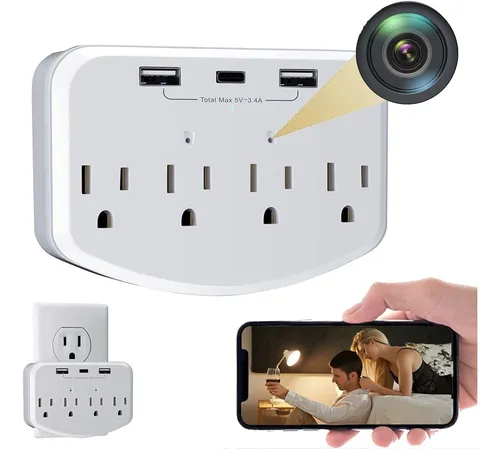 Cámara Oculta Wifi En Toma Corriente Salidas Usb Espia Hd