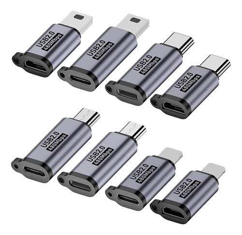8 Pzs Adaptador Alloy Otg Usb Tipo C Hembra A Usb 3.0 Macho