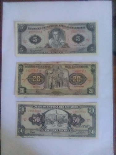 Billetes Ecuador 5, 20 Y 50 Sucres - Set 03 Unidades. 