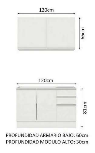 Cocina Integral Madesa Glamy Sin Mesón De Acero Con 120 Cm