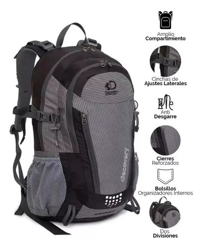 Imagen 2 de 8 de Mochila De Camping Trekking Discovery Adventure 40l C/ Funda Color 21619 Negra