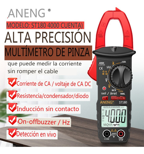De Aneng Digital Pinza Medidor Multímetro Capacitancia 4000