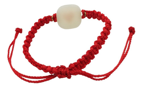 Imagen 2 de 7 de Pulsera Tejida Macramé Corazón Rojo Pintado A Mano Vidrio