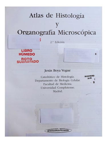 Libro Atlas De Histologia Y Organografia J. Boya Vegue 159h6