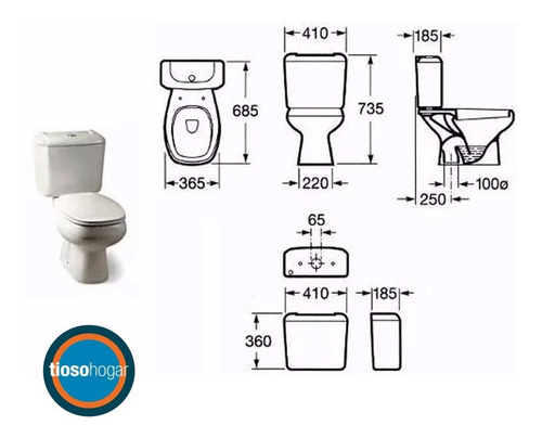 Imagen 6 de 10 de Juego Sanitarios Roca Monaco Inodoro Mochila Bidet Tap Tioso