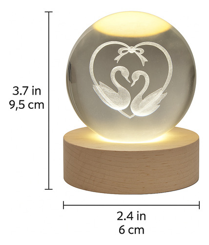 Esfera De Cristal 3d Con Luz Led, Cisnes Enamorados