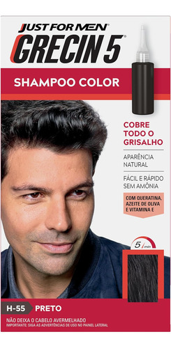 Shampoo Grecin Color Preto H-55 Cobertura Total Do Grisalho