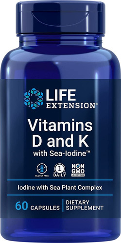 Imagem 1 de 3 de Vitamina D3 5.000 Ui + K2 Mk7 C/ Iodo Marinho Life Extension