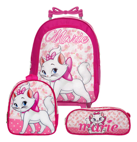 Mochila Feminina Infantil Grande De Rodinha Gata Marie Aulas