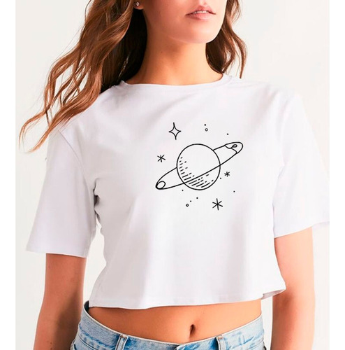 Cro Top Para Damas Estampada Diseño Planetas Dibujos