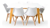 Comprar Juego Comedor Nórdico Mesa Madera 140x80 + 6 Sillas Tulip Color Blanco Diseño De La Tela De Las Sillas Liso