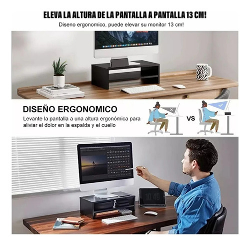 Soporte De Monitor De Escritorio De Madera De 2 Niveles Caqui