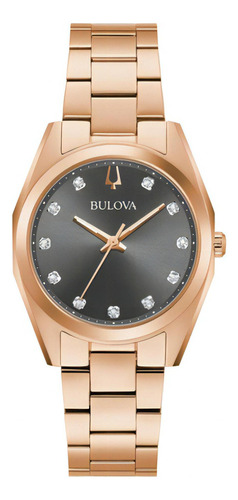 Relógio feminino Bulova Surveyor Rosegold Original, cor da pulseira de relógio eletrônico, cor do bisel, ouro rosa, cor de fundo, cinza escuro