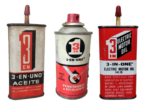 3 Botellas Antiguas Metálicas De Aceite 3 En 1, De Los 70s (Usado)