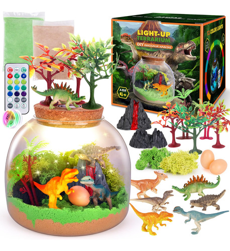 Kit De Terrario De Dinosaurio, Luz Nocturna Led Para Ninos D