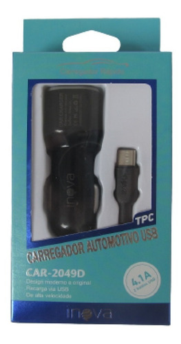 Carregador Celular Tpc 4.1 A Turbo Automotivo C 2 Saídas Usb Cor Preto