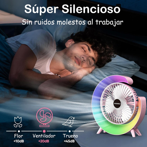 Ventilador Portátil De Escritorio Recargable Lampara Con Luz