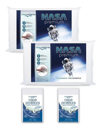 Kit 2 Travesseiros Nasa Viva Conforto Altura 10cm + 2 Capas