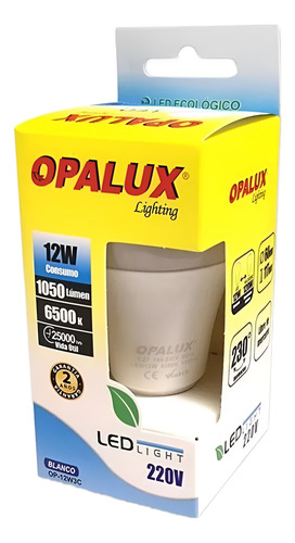 Foco Led 12w Luz Fría Opalux 1050lm 6500k 25000 Horas E27