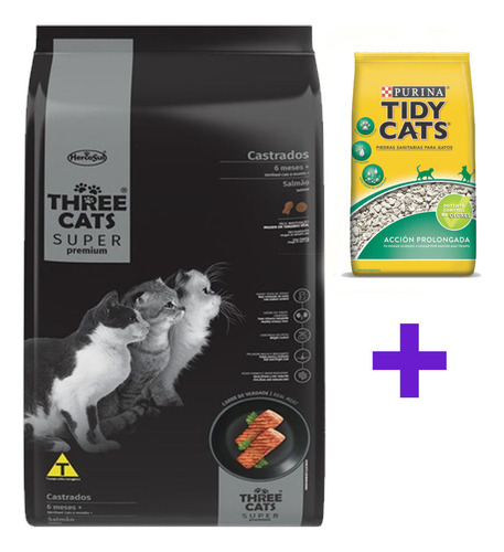 Three Cats Super Premiun Castrado Salmon 10kg+regalo Y Envio