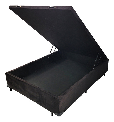 Base Box Baú Casal 138 X 188 Suede Com Pistão Gás So1clique Cor Preto