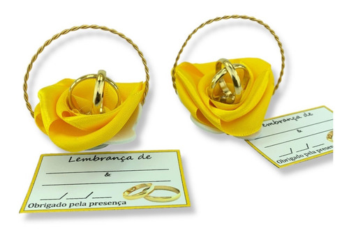 Lembrancinha Casamento Cestinha Alianças Amarelo Kit Com 50