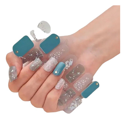 Set De 14 Stickers De Uñas Manicure Instantánea Turquesa