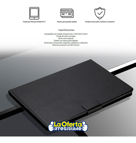 Imagen 3 de 6 de Funda Con Tapa Para Kindle Modelo Amazon Fire 7 2015/2017/20