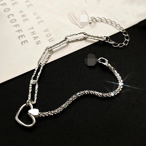 Pulsera Corazones Y Eslabones Enchapada Plata 925
