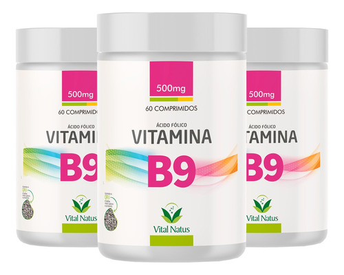 Combo 3 Vitamina B9 - Ácido Fólico - 3x60comprs - Vitalnatus