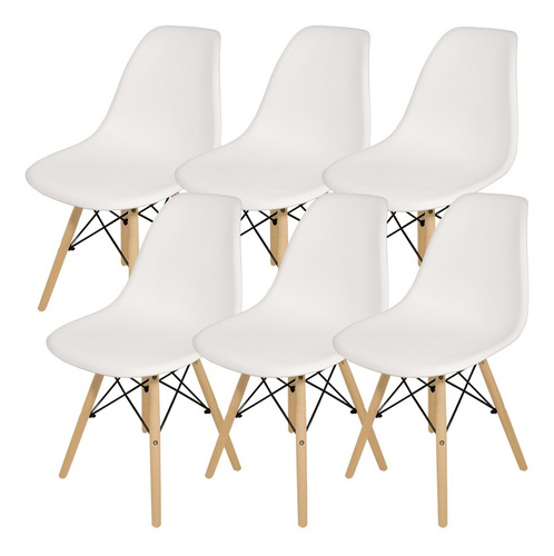 Imagen 1 de 6 de Sillas X 6 Comedor Plastico Patas De Madera Diseño Eames Dsw