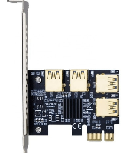 Adaptador Oro Pcie 1 A 4 Usb 3.0 Multiplicador Riser Minería Color Negro