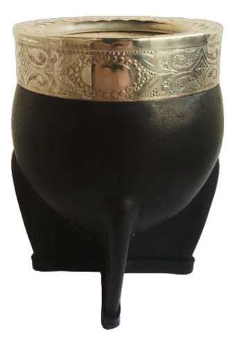 Mate Imperial Interior Calabaza Alpaca Cincelada Cuero Negro Negro Cincelado