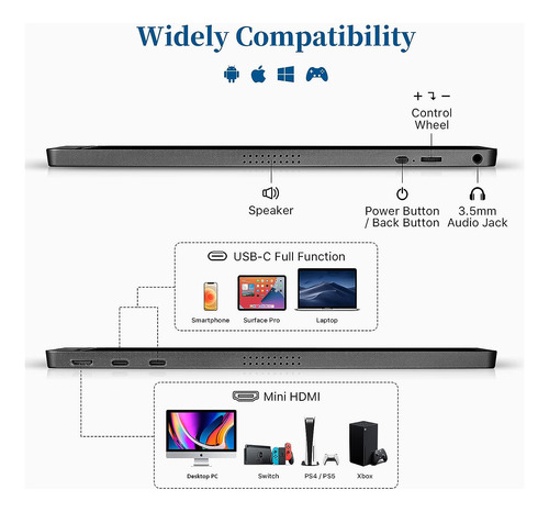 Monitor Portátil Kyy, 15.6'' 1080p, Fhd, Usb-c, 60 Hz