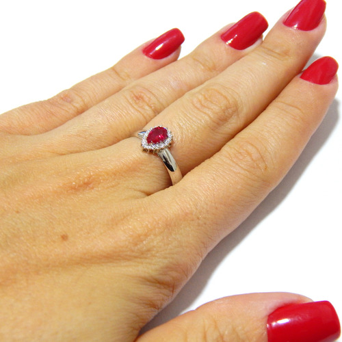 Conjunto De Ouro Branco 18k Com Rubi Sintético E Zircônias