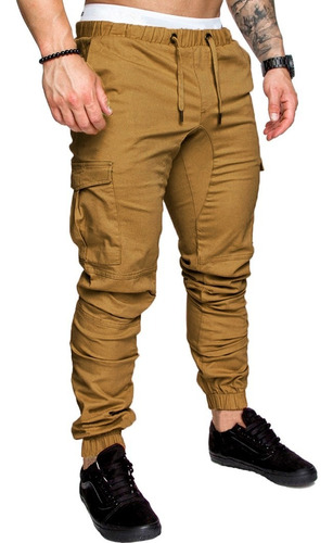 Pantalon Cargo Hombre Gabardina Elastizada Jogger Bolsillos