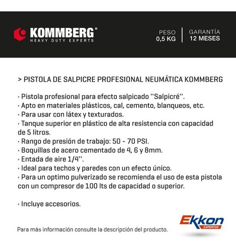 Imagen 2 de 7 de Pistola Pintar Salpicre Kommberg Texturado Latex C/ 3 Picos
