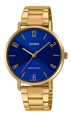 Reloj Casio Metálico Análogo Mtp-vt01g-2budf Hombre Original Color de la correa Dorado Color del bisel Dorado Color del fondo Azul acero