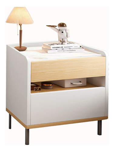 Mesita De Noche buro recamara, Mesa Auxiliar Buros Modernos Con 2 Cajones, buros de madera sencillos Caqui,Patas de metal buro minimalista Lafulaifu Mesa De Noche Elegante,buros de madera modernos