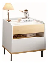 Comprar Mesita De Noche buro recamara, Mesa Auxiliar Buros Modernos Con 2 Cajones, buros de madera sencillos Caqui,Patas de metal buro minimalista Lafulaifu Mesa De Noche Elegante,buros de madera modernos